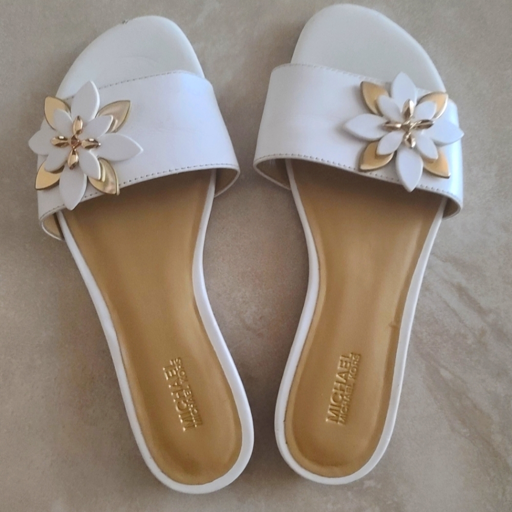 Michael Kors white slip on sandals